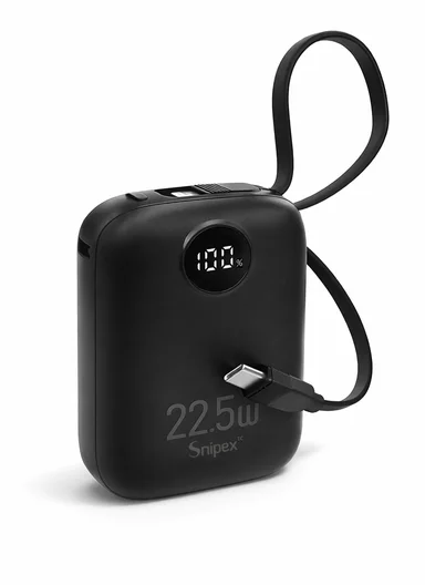 10000mAh 22.5W Fast-Charging Power Bank Built-In Dual Cables &amp; Digital Display PB1W225 - Black