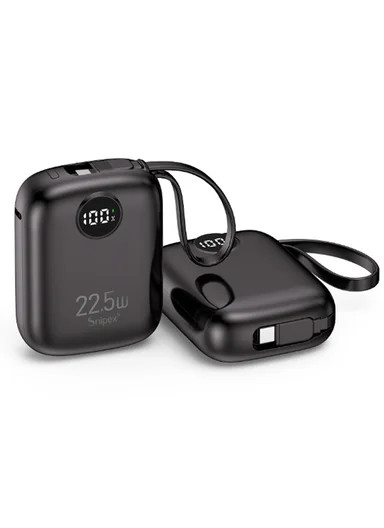 10000mAh 22.5W Fast-Charging Power Bank Built-In Dual Cables &amp; Digital Display PB1W225 - Black