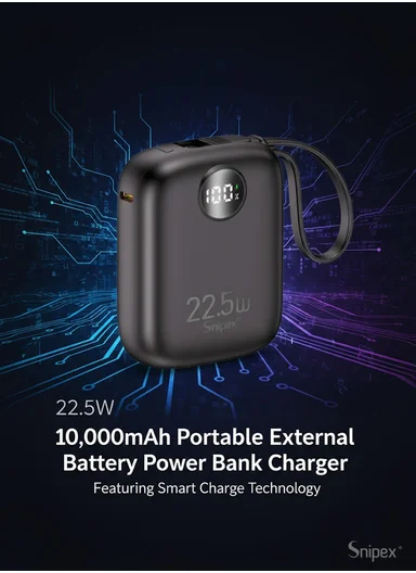 10000mAh 22.5W Fast-Charging Power Bank Built-In Dual Cables &amp; Digital Display PB1W225 - Black