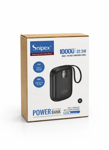 10000mAh 22.5W Fast-Charging Power Bank Built-In Dual Cables &amp; Digital Display PB1W225 - Black