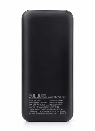 20000mAh 22.5W Fast Charging Power Bank with Digital Display, Type-C &amp; USB-A PB22W225 - Black