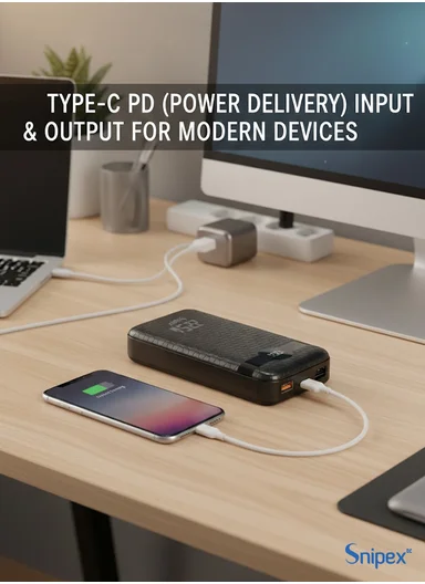 20000mAh 22.5W Fast Charging Power Bank with Digital Display, Type-C &amp; USB-A PB22W225 - Black