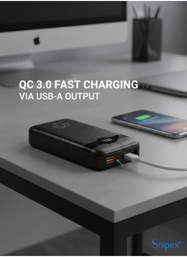 20000mAh 22.5W Fast Charging Power Bank with Digital Display, Type-C &amp; USB-A PB22W225 - Black