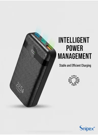20000mAh 22.5W Fast Charging Power Bank with Digital Display, Type-C &amp; USB-A PB22W225 - Black