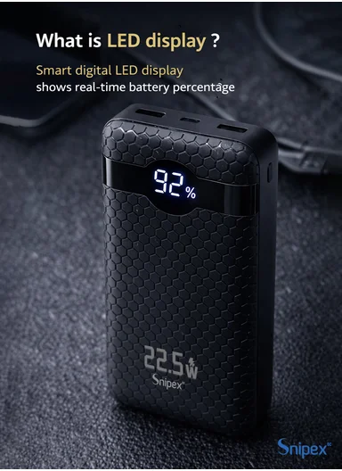 20000mAh 22.5W Fast Charging Power Bank with Digital Display, Type-C &amp; USB-A PB22W225 - Black