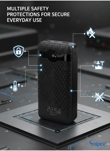 20000mAh 22.5W Fast Charging Power Bank with Digital Display, Type-C &amp; USB-A PB22W225 - Black