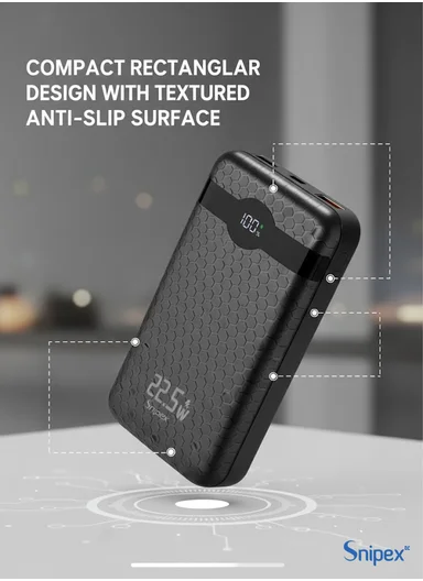 20000mAh 22.5W Fast Charging Power Bank with Digital Display, Type-C &amp; USB-A PB22W225 - Black