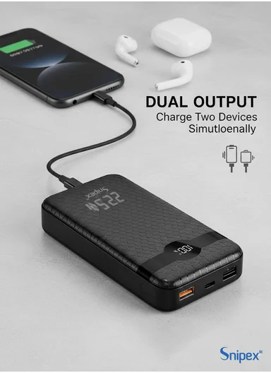 20000mAh 22.5W Fast Charging Power Bank with Digital Display, Type-C &amp; USB-A PB22W225 - Black