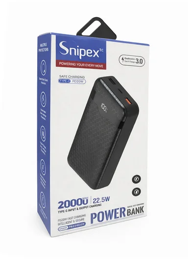 20000mAh 22.5W Fast Charging Power Bank with Digital Display, Type-C &amp; USB-A PB22W225 - Black