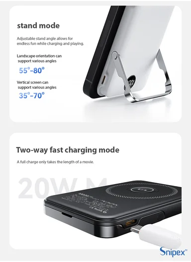 10000mAh MagSafe Wireless Power Bank, 20W PD Fast Charging with Foldable Stand PB11M15B - White