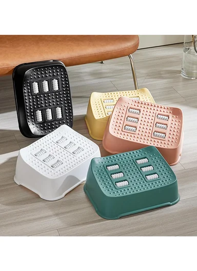Ergonomic Footrest Massage Stool, Anti-Slip Office Foot Support with Rollers (W32 x D23 x H14.5)cm