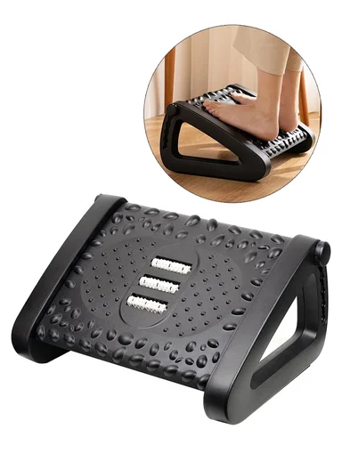 Adjustable Massage Footrest with Rollers, 6-Level Height, Anti-Slip, PP Material (D32 x W42 x H20)cm
