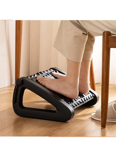 Adjustable Massage Footrest with Rollers, 6-Level Height, Anti-Slip, PP Material (D32 x W42 x H20)cm
