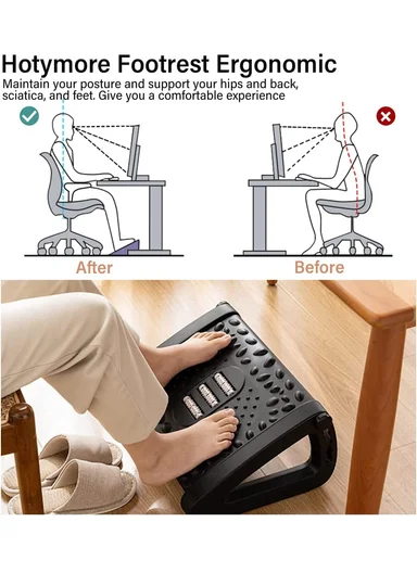 Adjustable Massage Footrest with Rollers, 6-Level Height, Anti-Slip, PP Material (D32 x W42 x H20)cm