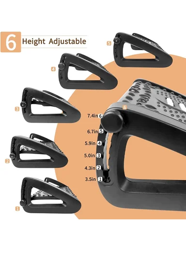 Adjustable Massage Footrest with Rollers, 6-Level Height, Anti-Slip, PP Material (D32 x W42 x H20)cm