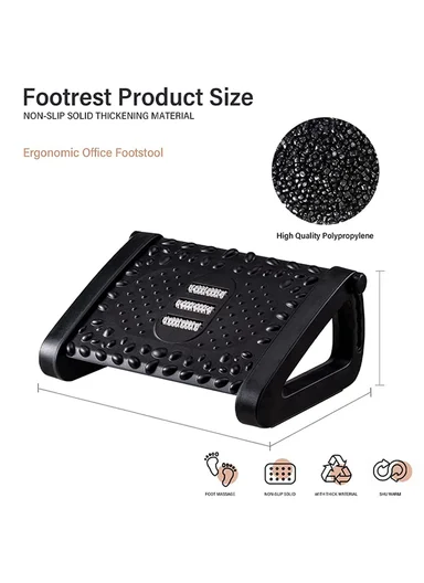 Adjustable Massage Footrest with Rollers, 6-Level Height, Anti-Slip, PP Material (D32 x W42 x H20)cm