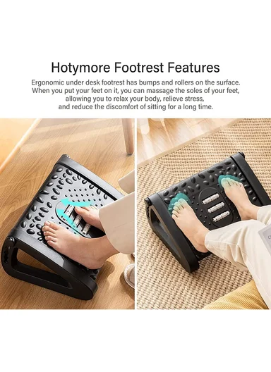 Adjustable Massage Footrest with Rollers, 6-Level Height, Anti-Slip, PP Material (D32 x W42 x H20)cm
