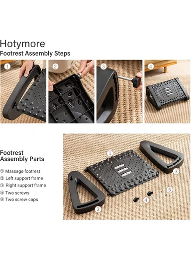 Adjustable Massage Footrest with Rollers, 6-Level Height, Anti-Slip, PP Material (D32 x W42 x H20)cm