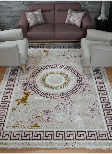 240x340cm Silk Thread Carpet - Beige &amp; Rose