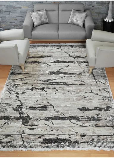240x340cm Silk Thread Carpet - Beige &amp; Grey