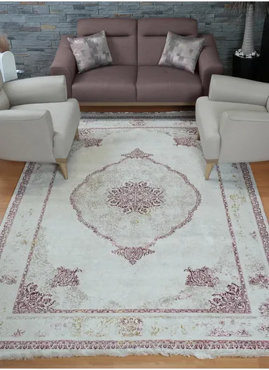 200x280cm Silk Thread Carpet - Beige &amp; Rose