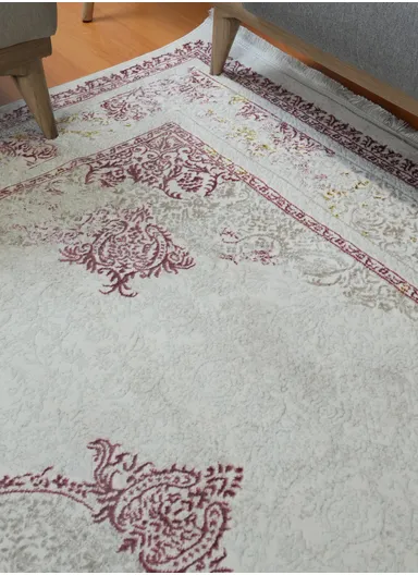 200x280cm Silk Thread Carpet - Beige &amp; Rose