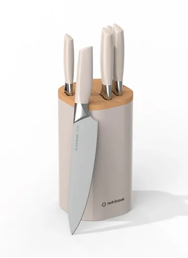 Nutricook Everyday Knife Set - 6 Pcs - Black, Ergonomic Handle, Built-in Sharpener, Razor Sharp, 2.5mm Stainless Steel Blade NC-KB150K