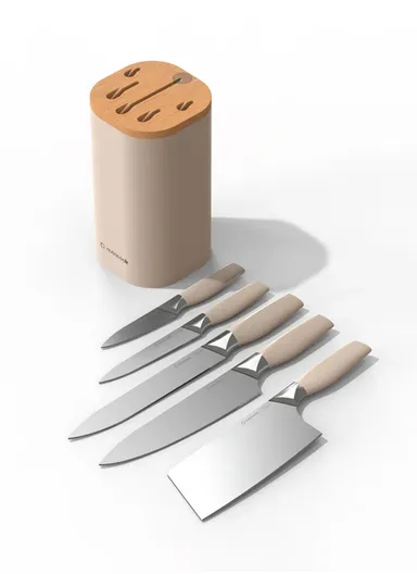 Nutricook Everyday Knife Set - 6 Pcs - Black, Ergonomic Handle, Built-in Sharpener, Razor Sharp, 2.5mm Stainless Steel Blade NC-KB150K