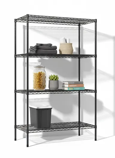 4-Tiers Detachable Storage Rack, Multipurpose Organizer Shelf (W90 x D45 x H200)cm - Black