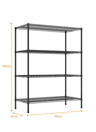 4-Tiers Detachable Storage Rack, Multipurpose Organizer Shelf (W90 x D45 x H200)cm - Black