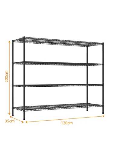 4-Tiers Detachable Storage Rack, Multipurpose Organizer Shelf (W120 x D35 x H200)cm - Black