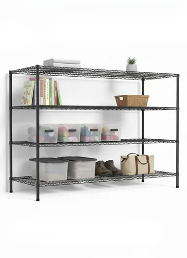 4-Tiers Detachable Storage Rack, Multipurpose Organizer Shelf (W150 x D45 x H200)cm - Black