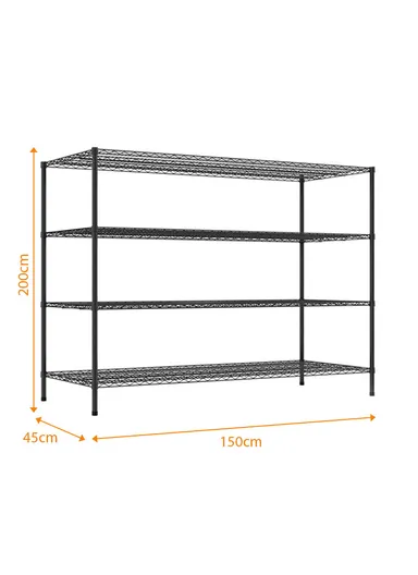 4-Tiers Detachable Storage Rack, Multipurpose Organizer Shelf (W150 x D45 x H200)cm - Black