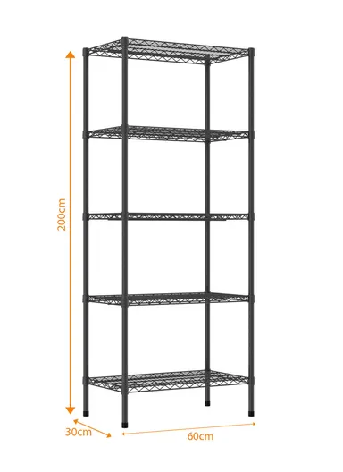 5-Tiers Detachable Storage Rack, Multipurpose Organizer Shelf (W60 x D30 x H200)cm - Black