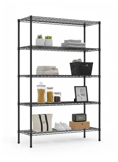 5-Tiers Detachable Storage Rack, Multipurpose Organizer Shelf (W90 x D30 x H200)cm - Black