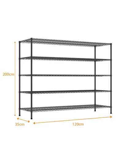 5-Tiers Detachable Storage Rack, Multipurpose Organizer Shelf (W120 x D35 x H200)cm - Black