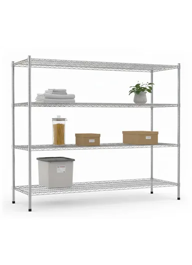 4-Tiers Detachable Storage Rack, Multipurpose Organizer Shelf (W120 x D35 x H200)cm - Chrome