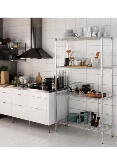 4-Tiers Detachable Storage Rack, Multipurpose Organizer Shelf (W120 x D35 x H200)cm - Chrome