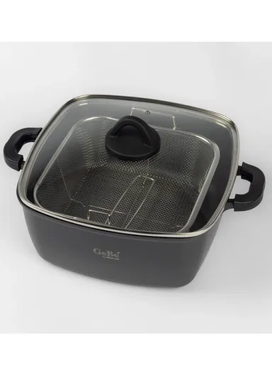 28cm Venus Fryer Pot With a Lid And a Frying Basket GB1014 - Black