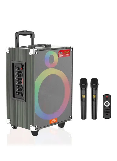10" Treble &amp; Bass Control Portable Bluetooth Speaker With Wheels, AUX, Wireless Microphone Included, FM, AUX &amp; Remote Controller JQS-910L - Black