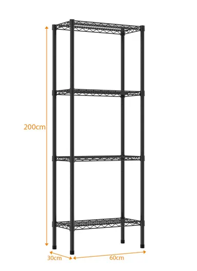 4-Tiers Detachable Storage Rack, Multipurpose Organizer Shelf (W60 x D30 x H200)cm - Black