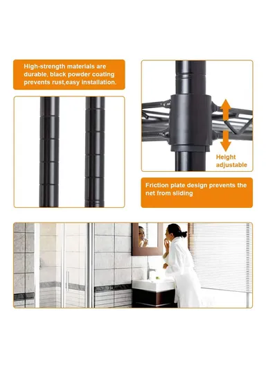 4-Tiers Detachable Storage Rack, Multipurpose Organizer Shelf (W60 x D30 x H200)cm - Black