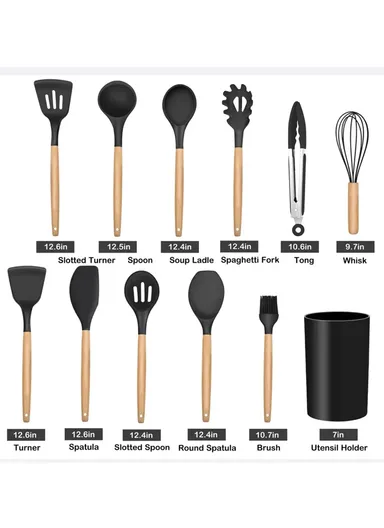 12 Pcs Silicone Utensil Set ZD217 - Black