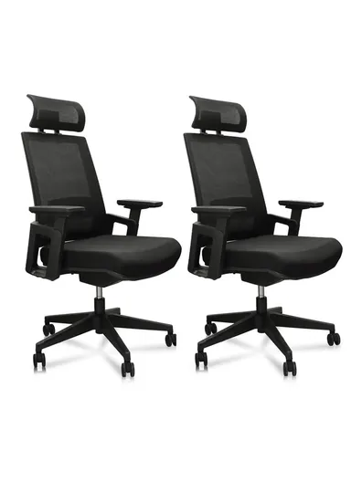 2 Pcs Set / 360° Rotation Office Chair Ergonomic Mesh With Height &amp; Head Rest Adjustment A901 (L62.5 x W65 x H118.5)cm