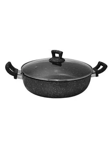 30cm Granite Non-Stick Frying Pan With a Glass Lid ZD158 - Black