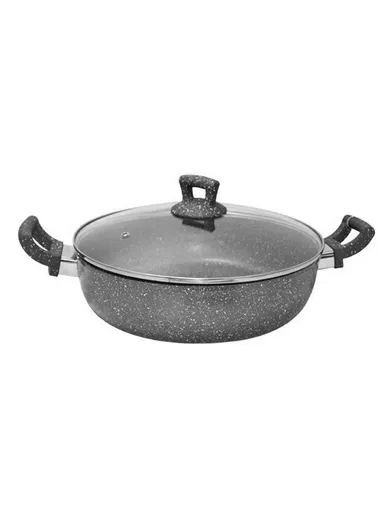 30cm Granite Non-Stick Frying Pan With a Glass Lid ZD158 - Grey