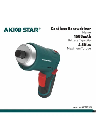 1500mAh 4.5Nm Torque Rechargeable Cordless Screwdriver with LED Light, Lithium Battery 510524