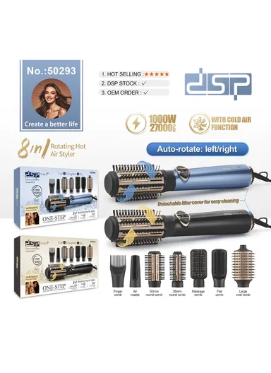 1000W 8-in-1 Hair Styler &amp; Dryer Brush with Interchangeable Attachments 50293 - Black