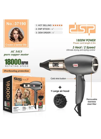 1800W Professional Hair Dryer with Diffuser &amp; Cold Air Function 37190
