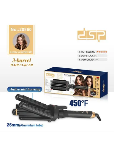 Professional 3-Barrel Hair Curler with PTC Ceramic Heating &amp; Adjustable Temperature 20860